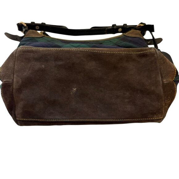 Dooney & Bourke Erica Tartan Navy & Green Plaid Brown Suede Handbag Classic - Picture 7 of 10